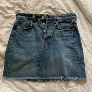 Raw edge denim skirt